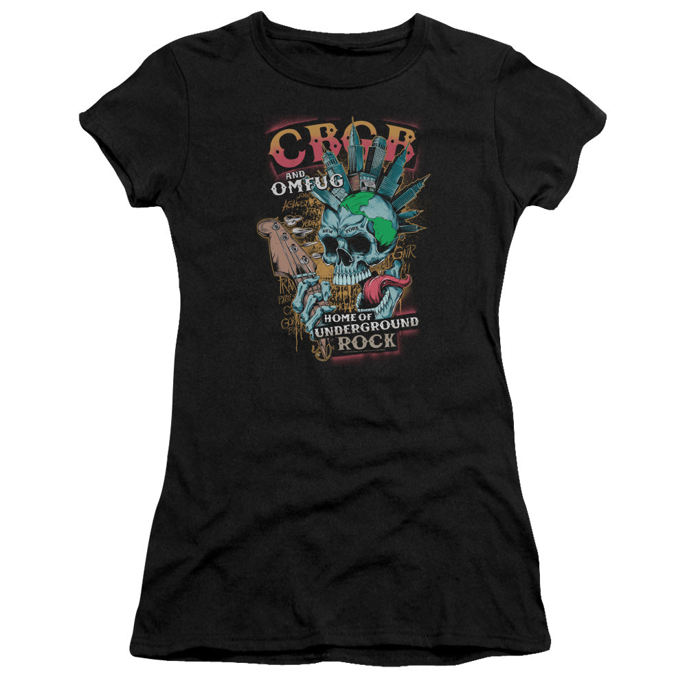 CBGB City Mowhawk Junior Sheer Cap Sleeve Womens T Shirt Black