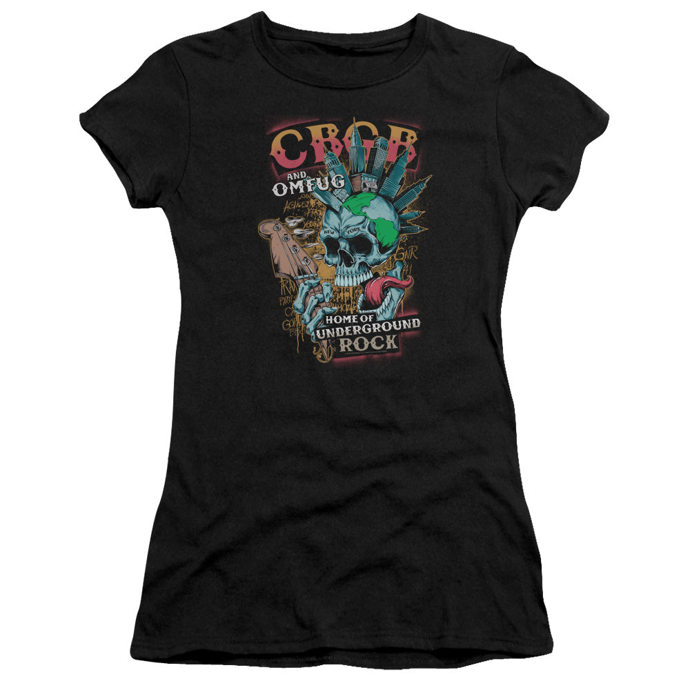 CBGB City Mowhawk Junior Sheer Cap Sleeve Premium Bella Canvas Womens T Shirt Black