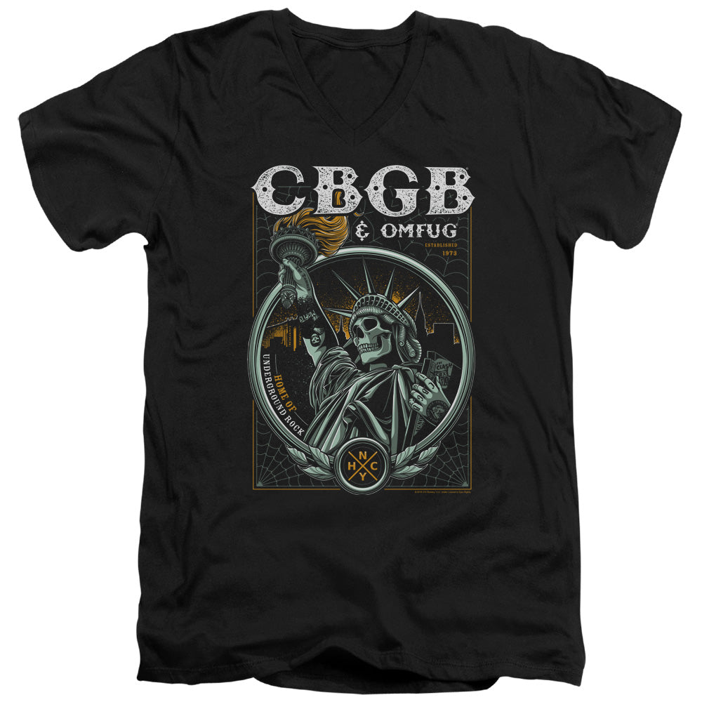 CBGB Liberty Skull Mens Slim Fit V-Neck T Shirt Black
