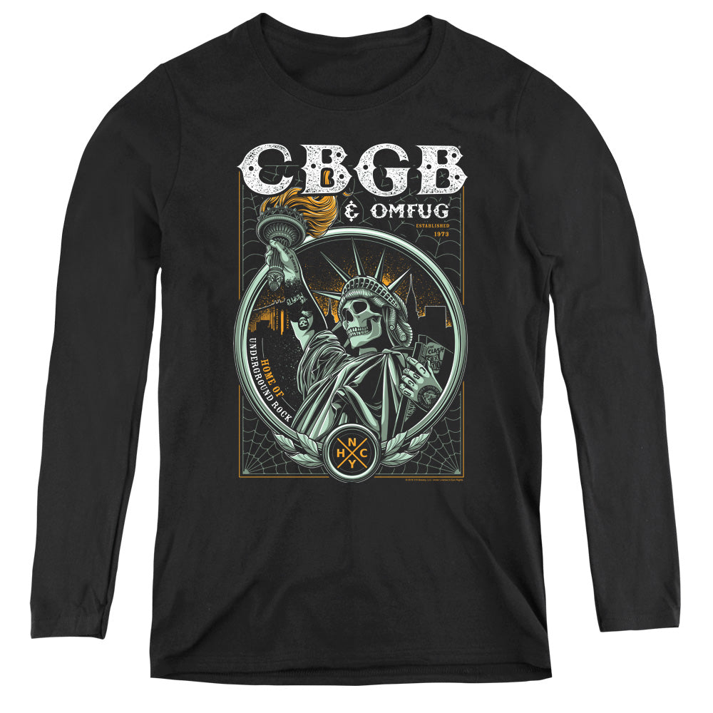 CBGB Liberty Skull Womens Long Sleeve Shirt Black