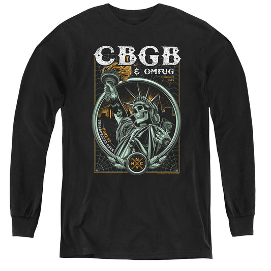 CBGB Liberty Skull Long Sleeve Kids Youth T Shirt Black