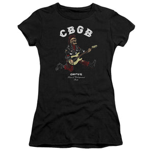 CBGB Skull Jump Junior Sheer Cap Sleeve Womens T Shirt Black