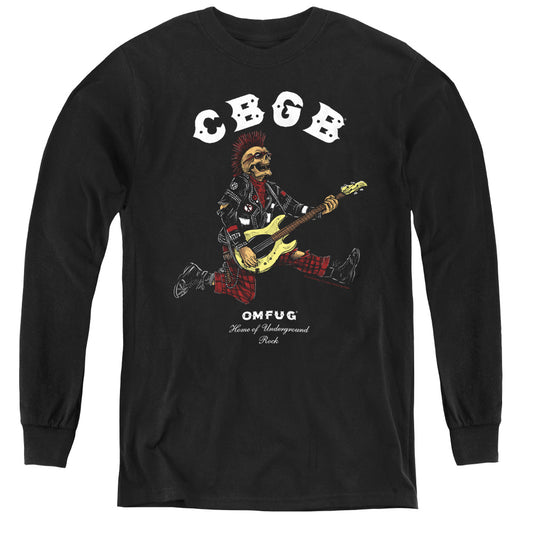 CBGB Skull Jump Long Sleeve Kids Youth T Shirt Black