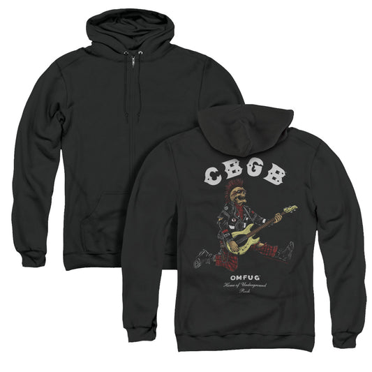 CBGB Skull Jump Back Print Zipper Mens Hoodie Black