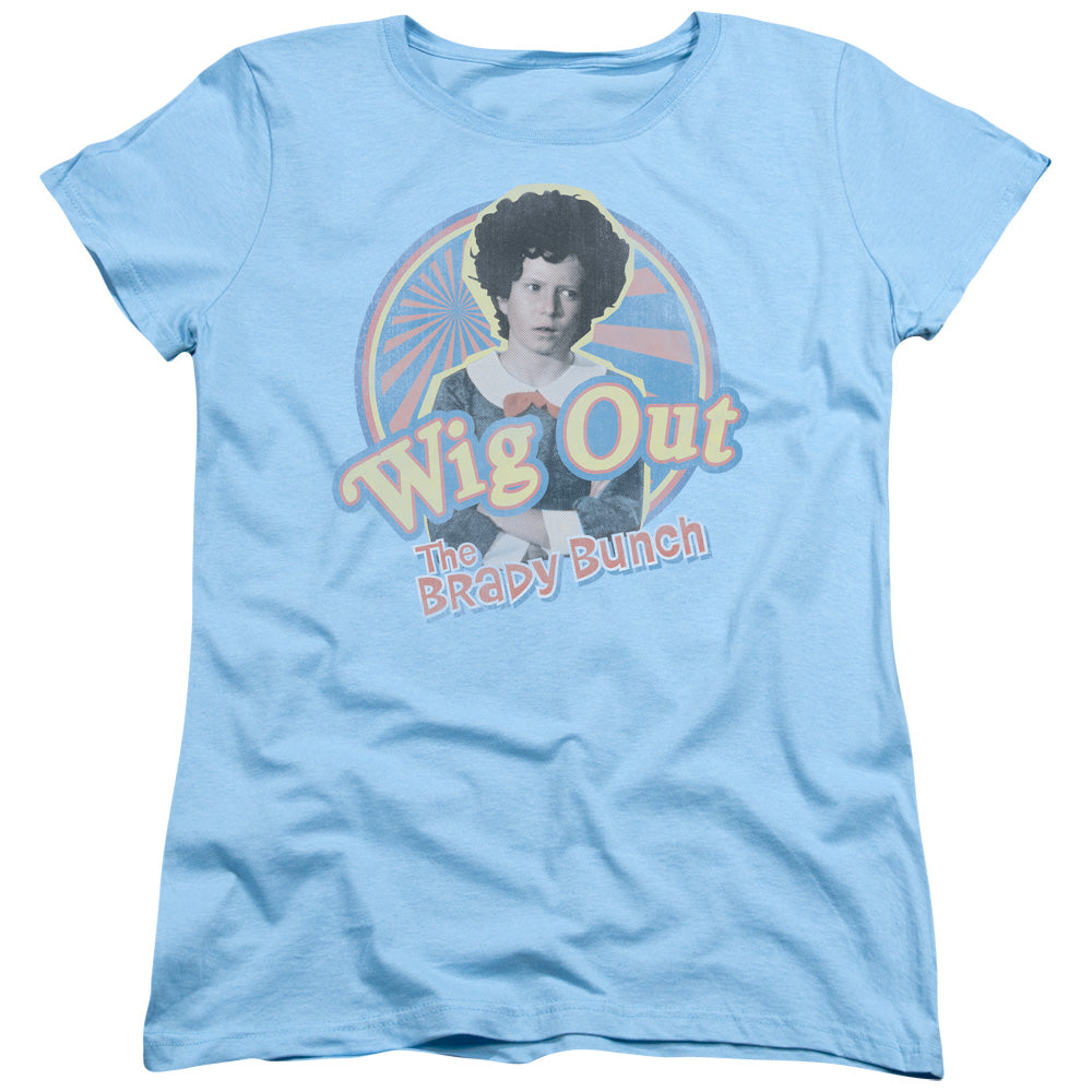 Brady Bunch Wig Out Womens T Shirt Light Blue Officially Licensed