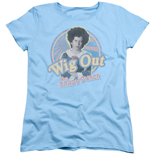 Brady Bunch Wig Out Womens T Shirt Light Blue Officially Licensed