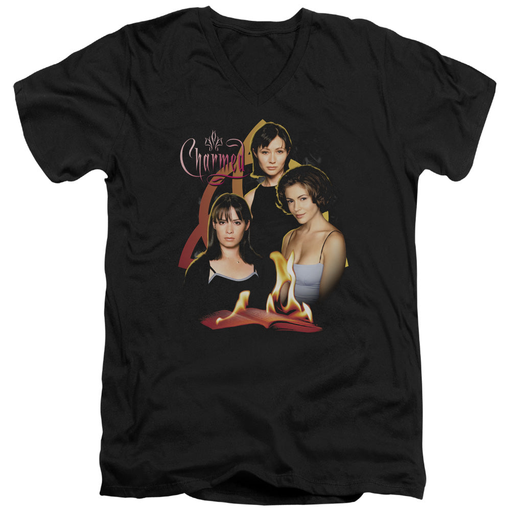 Charmed Original Three Mens Slim Fit V-Neck T Shirt Black Officially Licensed
