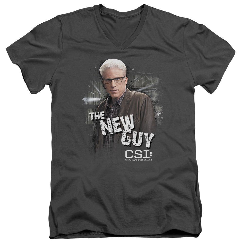 Csi the New Guy Mens Slim Fit V-Neck T Shirt Charcoal Officially Licensed