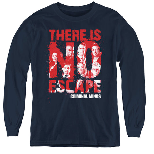 Criminal Minds No Escape Long Sleeve Kids Youth T Shirt Navy Officially Licensed