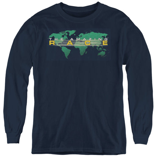 Amazing Race Around the World Long Sleeve Kids Youth T Shirt Navy