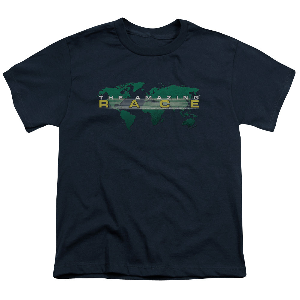 Amazing Race Around the World Kids Youth T Shirt Navy