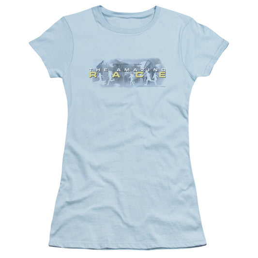 Amazing Race in the Clouds Junior Sheer Cap Sleeve Womens T Shirt Light Blue