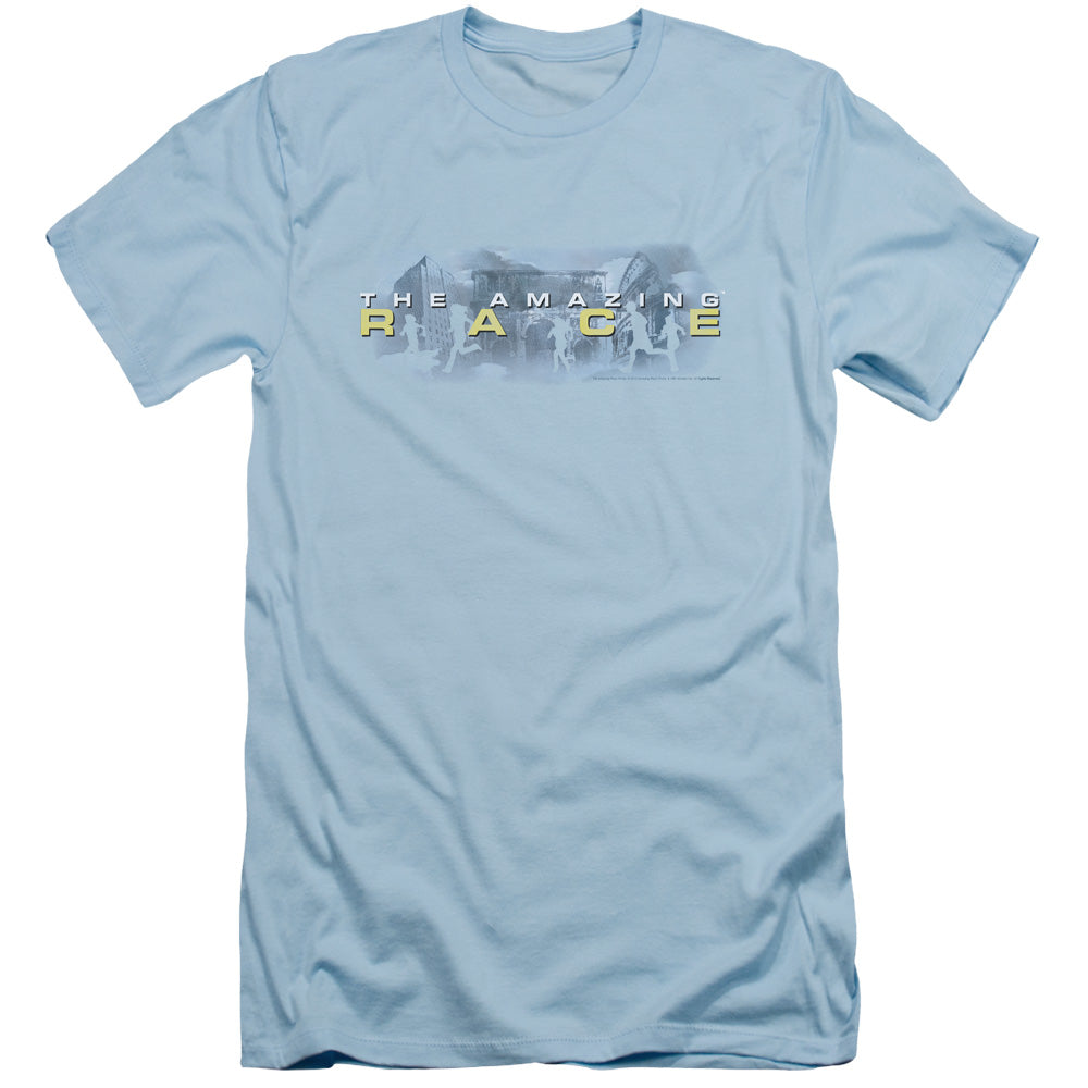 Amazing Race in the Clouds Slim Fit Mens T Shirt Light Blue