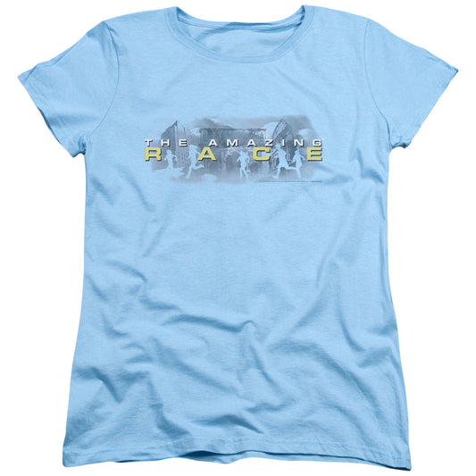 Amazing Race in the Clouds Womens T Shirt Light Blue