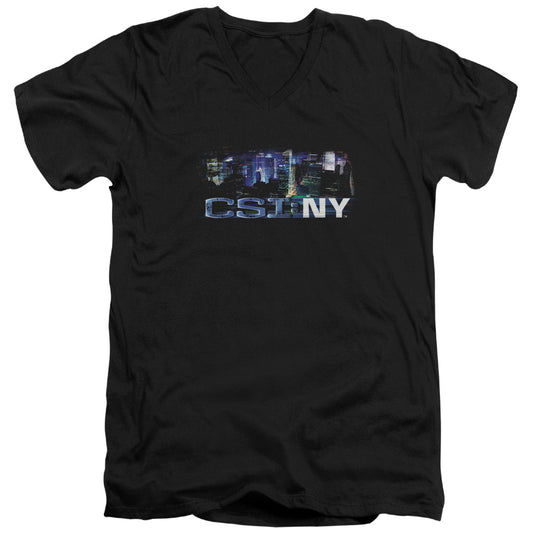 Csi Ny Never Rests Mens Slim Fit V-Neck T Shirt Black Officially Licensed