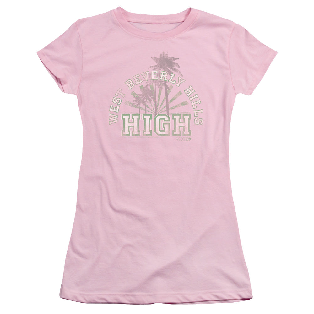 90210 West Beverly Hills High Junior Sheer Cap Sleeve Womens T Shirt Pink