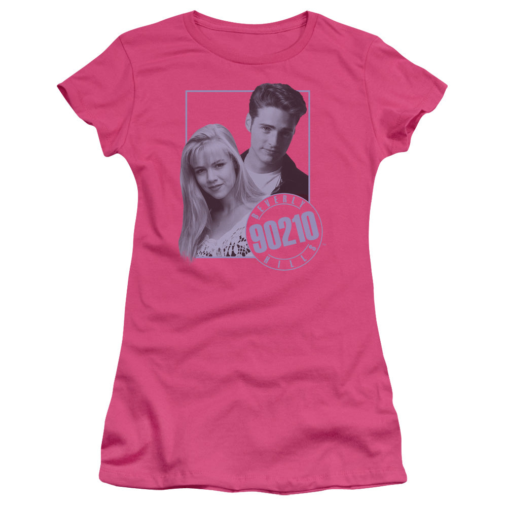 90210 Brandon & Kelly Junior Sheer Cap Sleeve Womens T Shirt Hot Pink