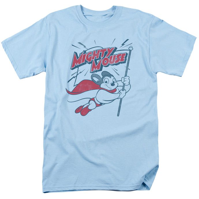 Mighty Mouse Mighty Flag Mens T Shirt Light Blue