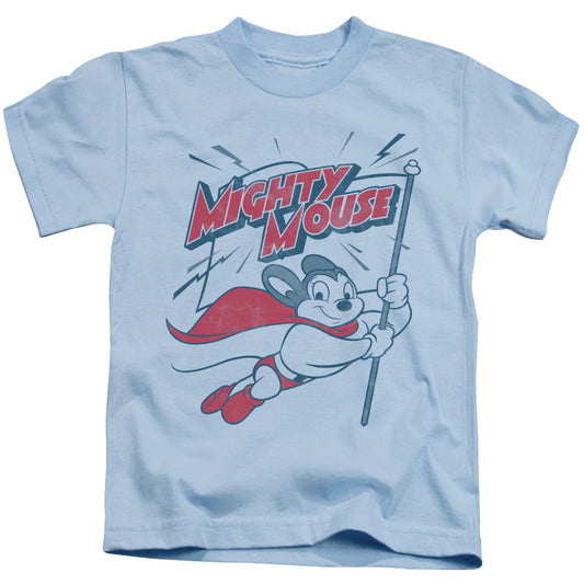 Mighty Mouse Mighty Flag Juvenile Kids Youth T Shirt Light Blue Officially Licensed