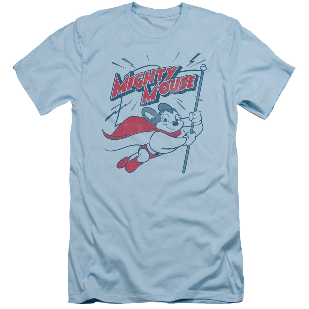 Mighty Mouse Mighty Flag Slim Fit Mens T Shirt Light Blue