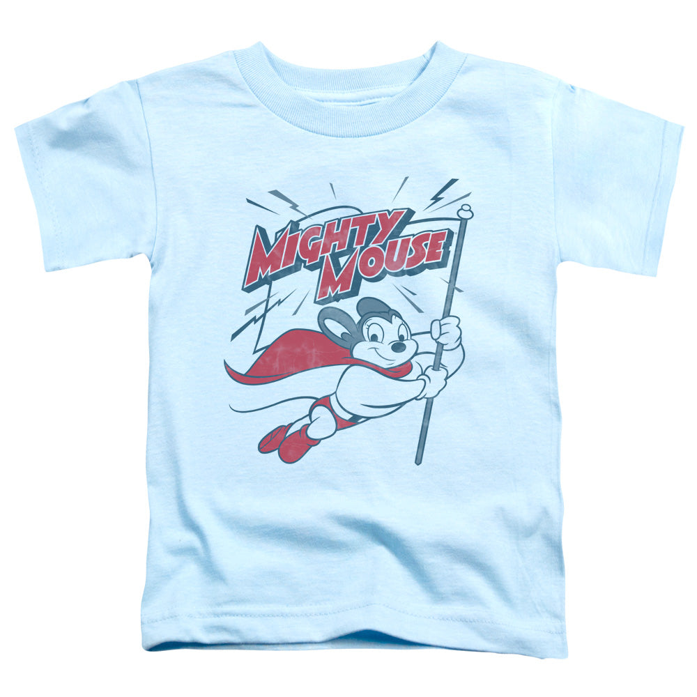 Mighty Mouse Mighty Flag Toddler Kids Youth T Shirt Light Blue