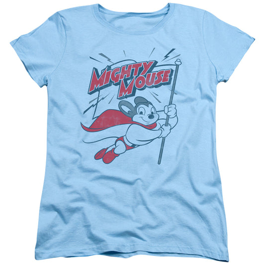Mighty Mouse Mighty Flag Womens T Shirt Light Blue Officially Licensed