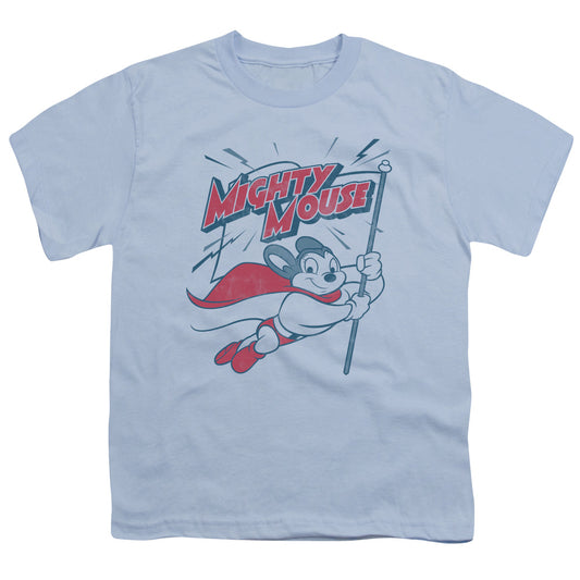 Mighty Mouse Mighty Flag Kids Youth T Shirt Light Blue Officially Licensed