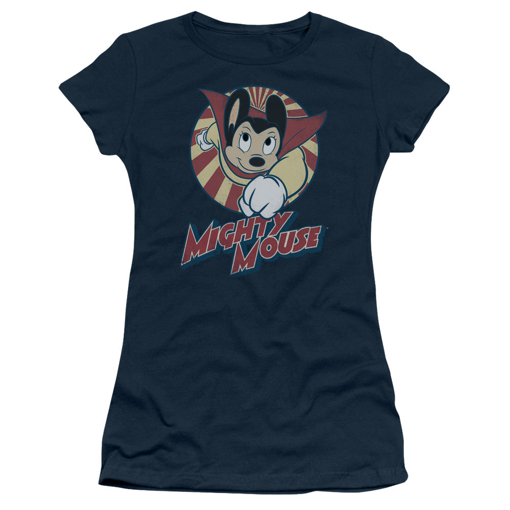 Mighty Mouse the One the Only Junior Sheer Cap Sleeve Womens T Shirt Navy Blue