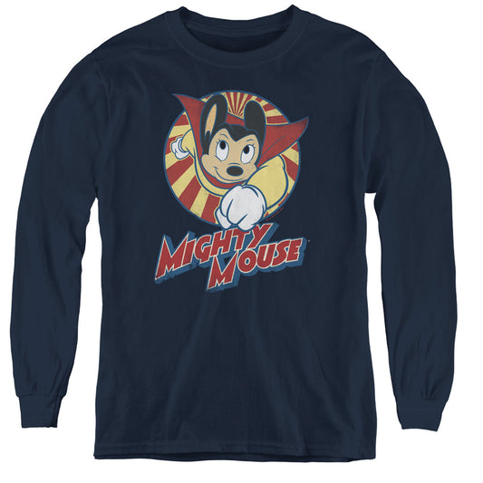Mighty Mouse the One the Only Long Sleeve Kids Youth T Shirt Navy Blue