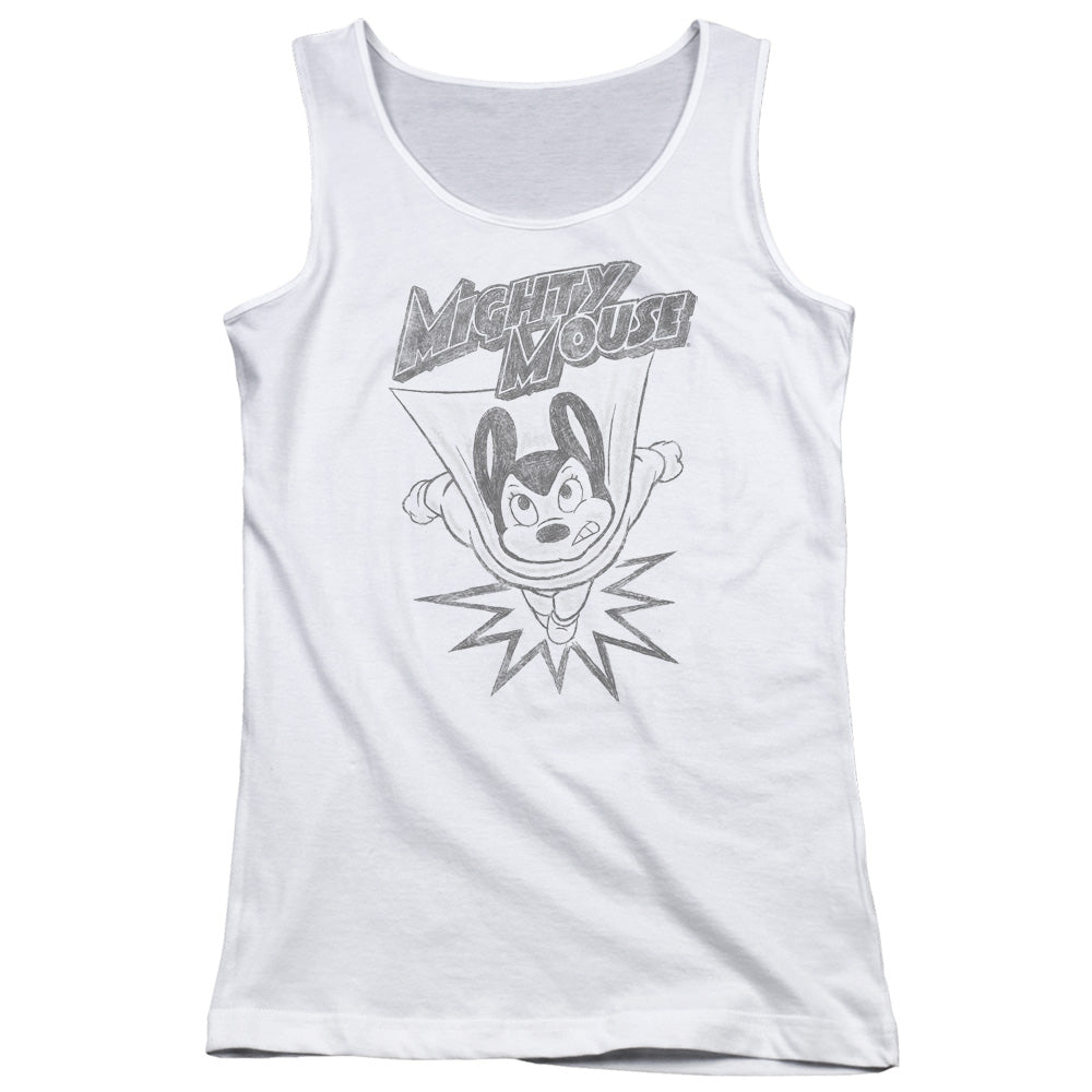 Mighty Mouse Bursting Out Womens Tank Top Shirt White