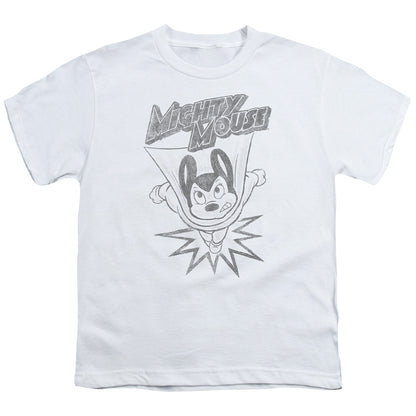 Mighty Mouse Bursting Out Kids Youth T Shirt White Officially Licensed