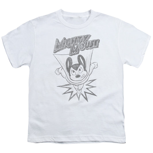 Mighty Mouse Bursting Out Kids Youth T Shirt White Officially Licensed