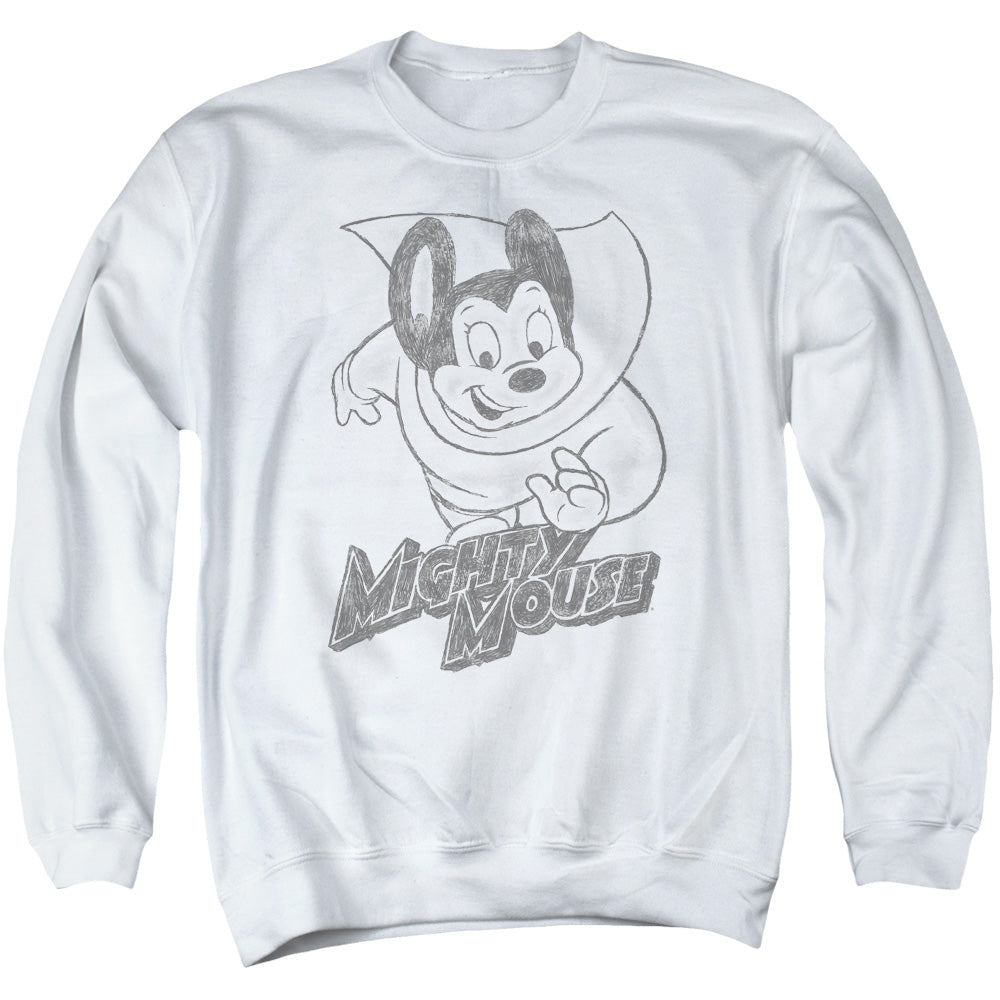 Mighty Mouse Mighty Sketch Mens Crewneck Sweatshirt White Officially Licensed