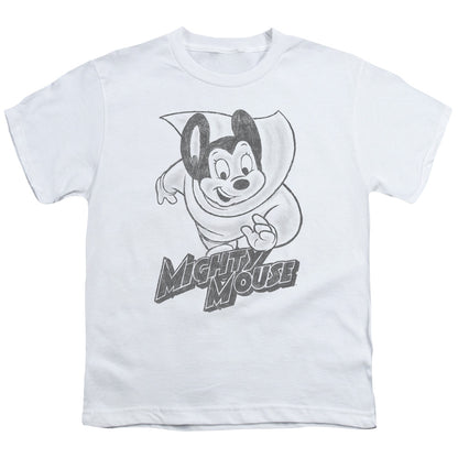 Mighty Mouse Mighty Sketch Kids Youth T Shirt White Officially Licensed