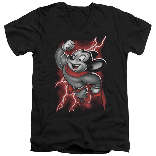Mighty Mouse Mighty Storm Mens Slim Fit V-Neck T Shirt Black Officially Licensed