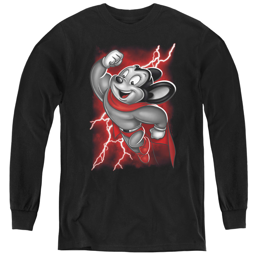 Mighty Mouse Mighty Storm Long Sleeve Kids Youth T Shirt Black Officially Licensed