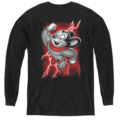 Mighty Mouse Mighty Storm Long Sleeve Kids Youth T Shirt Black Officially Licensed