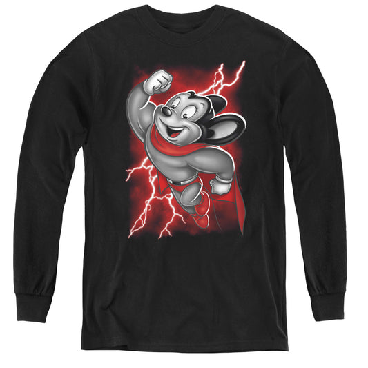 Mighty Mouse Mighty Storm Long Sleeve Kids Youth T Shirt Black Officially Licensed