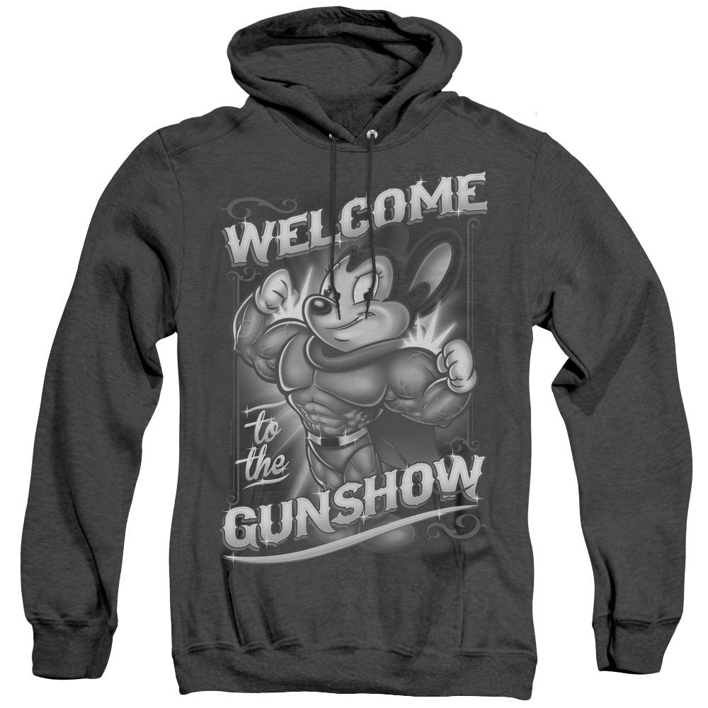 Mighty Mouse Mighty Gunshow Heather Mens Hoodie Black Officially Licensed