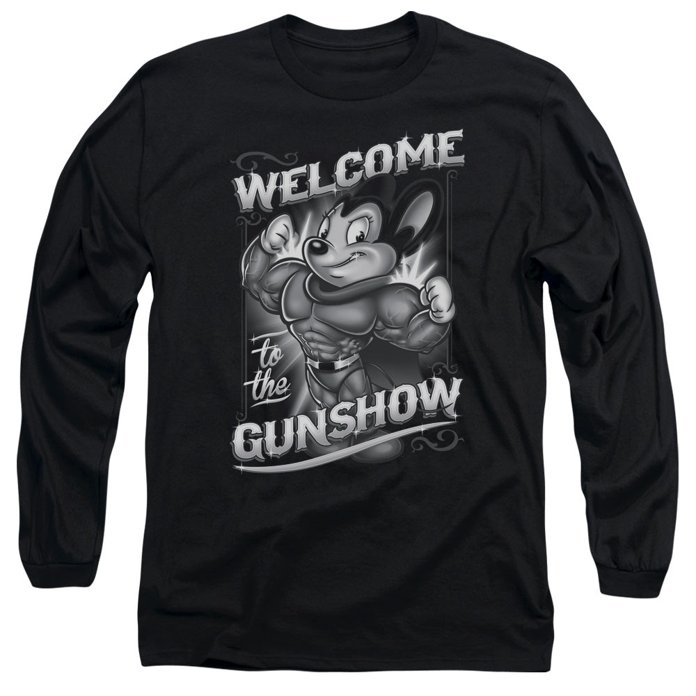 Mighty Mouse Mighty Gunshow Mens Long Sleeve Shirt Black Officially Licensed