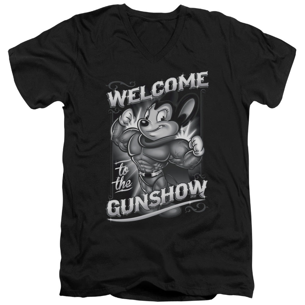 Mighty Mouse Mighty Gunshow Mens Slim Fit V-Neck T Shirt Black