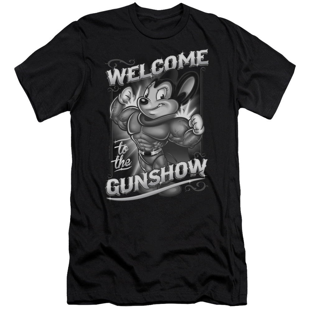 Mighty Mouse Mighty Gunshow Premium Bella Canvas Slim Fit Mens T Shirt Black