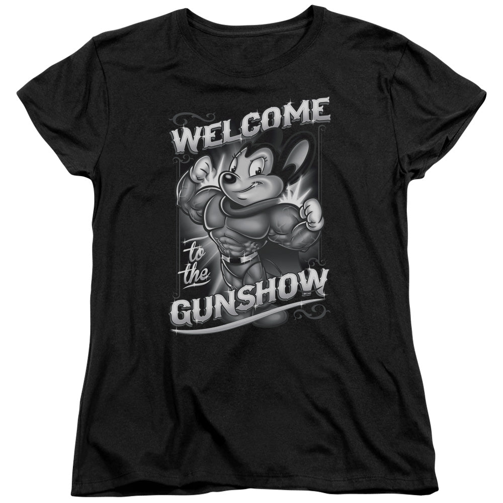 Mighty Mouse Mighty Gunshow Womens T Shirt Black Officially Licensed