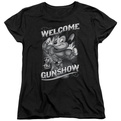 Mighty Mouse Mighty Gunshow Womens T Shirt Black Officially Licensed