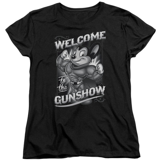 Mighty Mouse Mighty Gunshow Womens T Shirt Black Officially Licensed