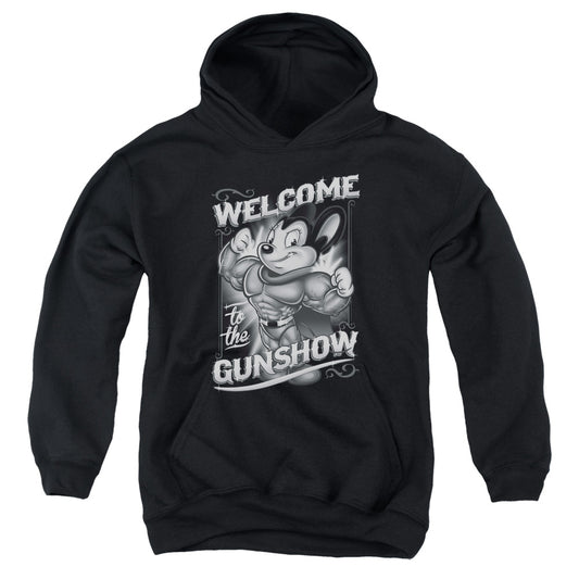 Mighty Mouse Mighty Gunshow Kids Youth Hoodie Black Officially Licensed