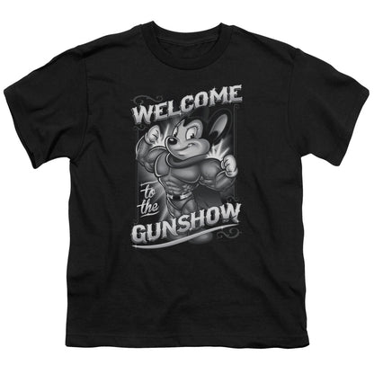 Mighty Mouse Mighty Gunshow Kids Youth T Shirt Black Officially Licensed