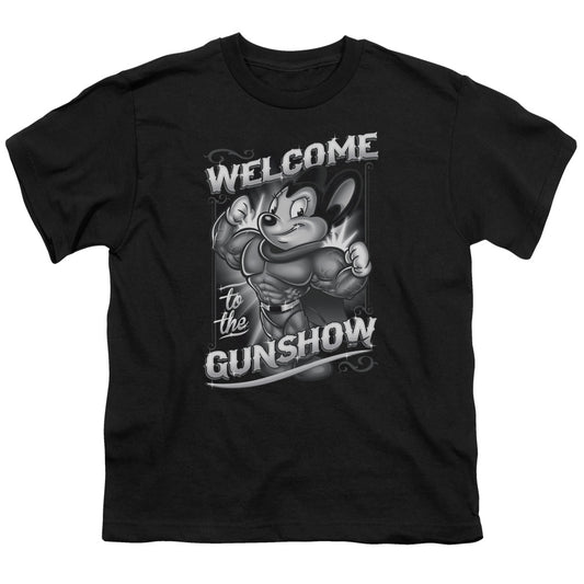 Mighty Mouse Mighty Gunshow Kids Youth T Shirt Black Officially Licensed