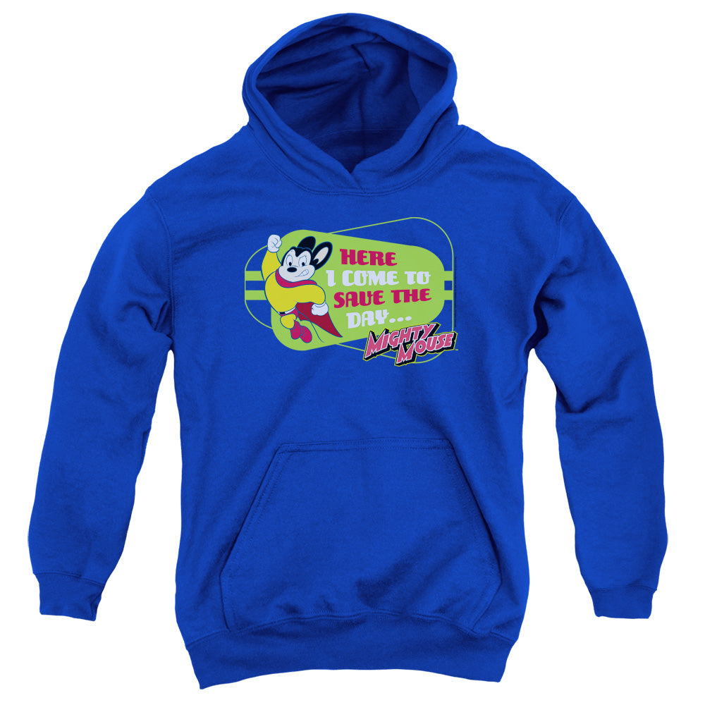 Mighty Mouse Here I Come Kids Youth Hoodie Royal Officially Licensed