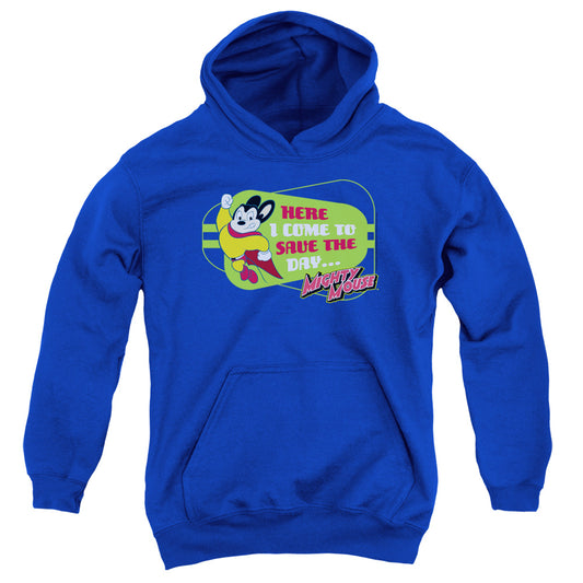 Mighty Mouse Here I Come Kids Youth Hoodie Royal Officially Licensed